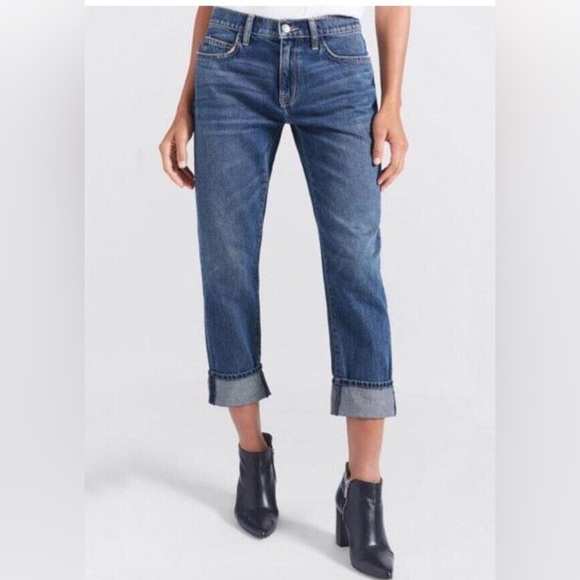 Current Elliott The Fling High Rose Blue Boyfriend Capri Jeans w/ Rolled Hem - Picture 1 of 7